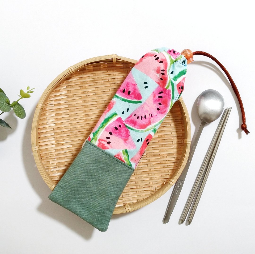 小牛村 环保筷袋 束口袋 餐具袋 西瓜【盛夏好瓜】 - 收纳用品 - 棉 绿色