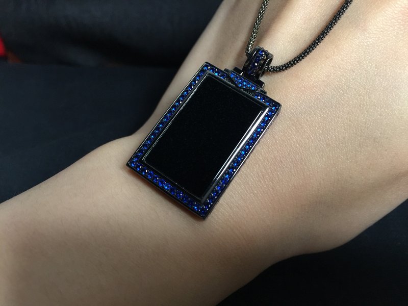 墨翠无事牌设计款吊坠 925纯银镶嵌 | 天然A货翡翠 | 送礼 - 项链 - 玉石 黑色