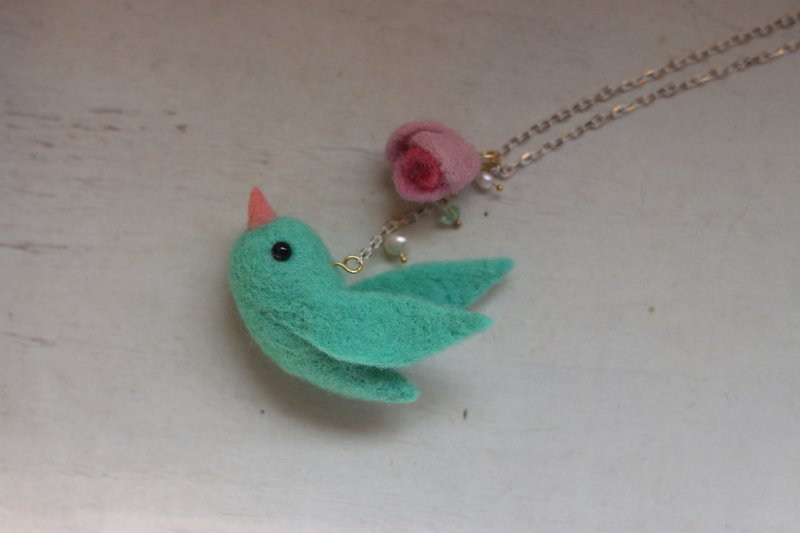 青鸟玫瑰项链 水蓝绿色  现货款 可直接下标 - 项链 - 羊毛 蓝色