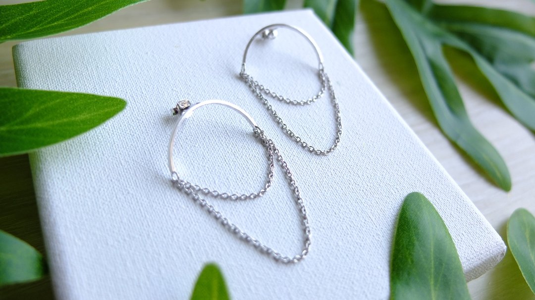 Hi Earrings 0105, 925 sterling silver - 耳环/耳夹 - 纯银 