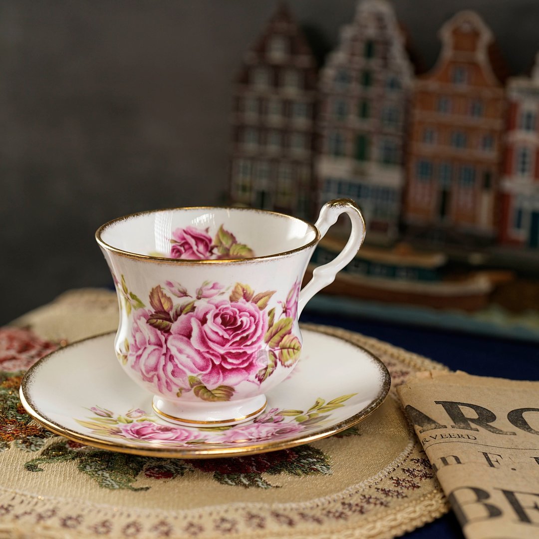 英国Queen's大粉玫瑰描金细骨瓷茶杯/咖啡杯组 - 茶具/茶杯 - 瓷 粉红色