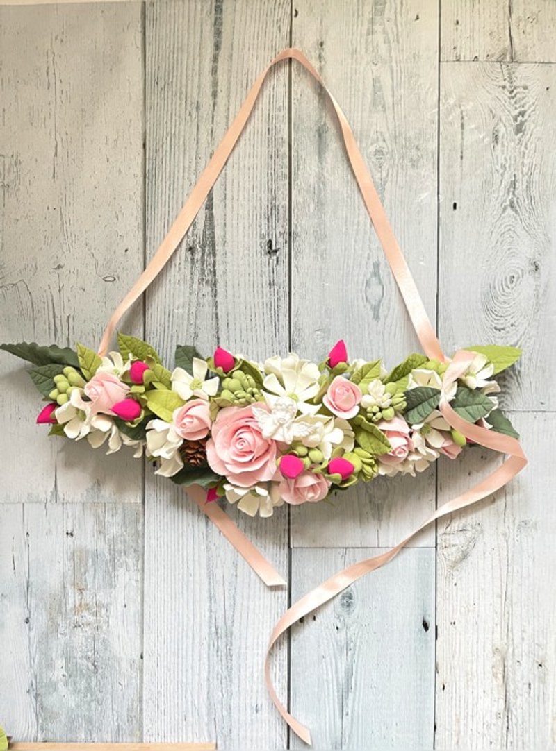 eternal flower  clayart flower  angel crescent wreath - 墙贴/壁贴 - 粘土 粉红色