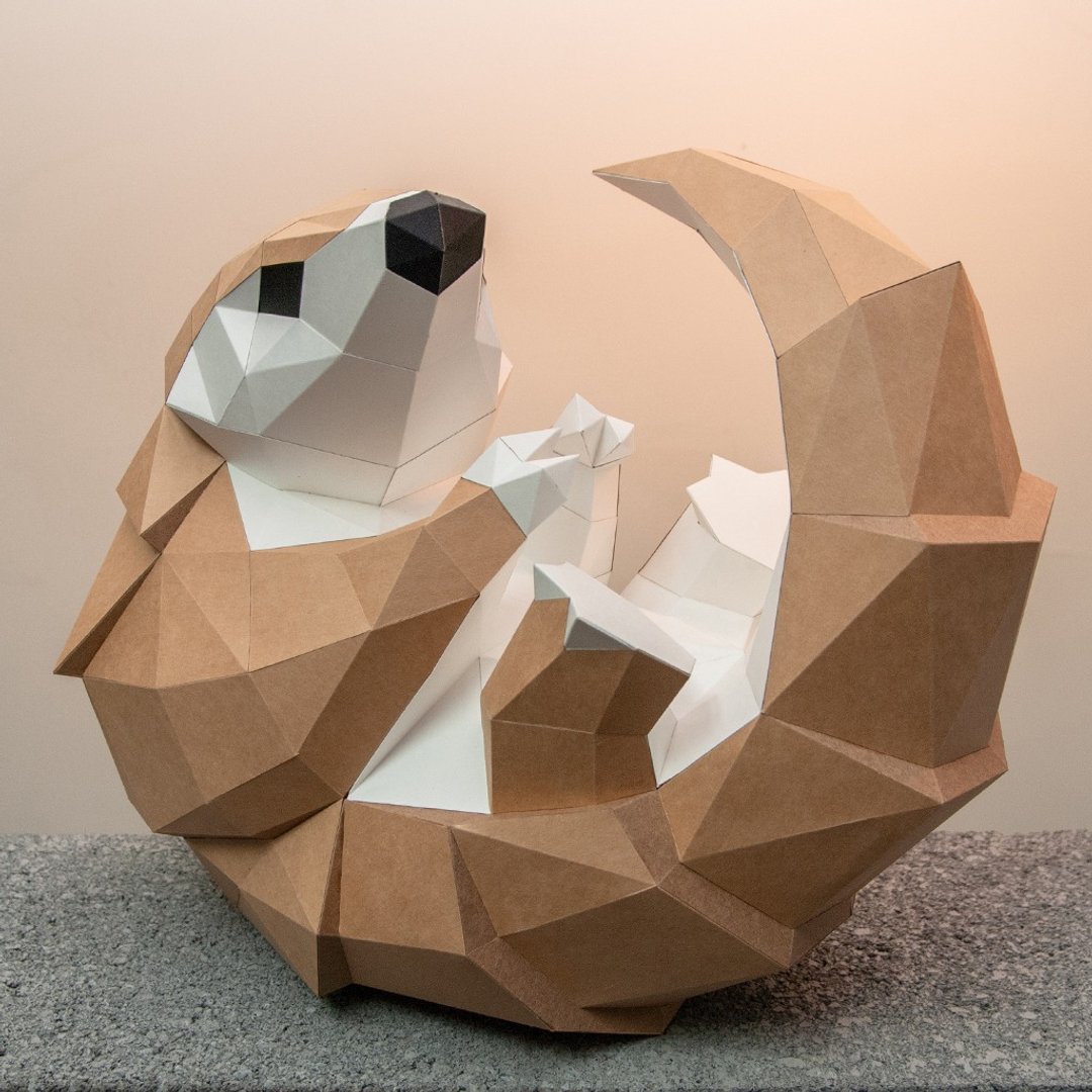 DIY手作3D纸模型摆饰 台湾濒临绝种保育类系列 -抱抱穿山甲 - 摆饰 - 纸 卡其色