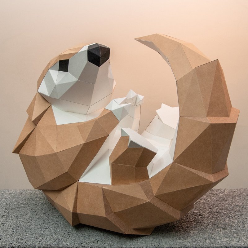 DIY手作3D纸模型摆饰 台湾濒临绝种保育类系列 -抱抱穿山甲 - 摆饰 - 纸 卡其色