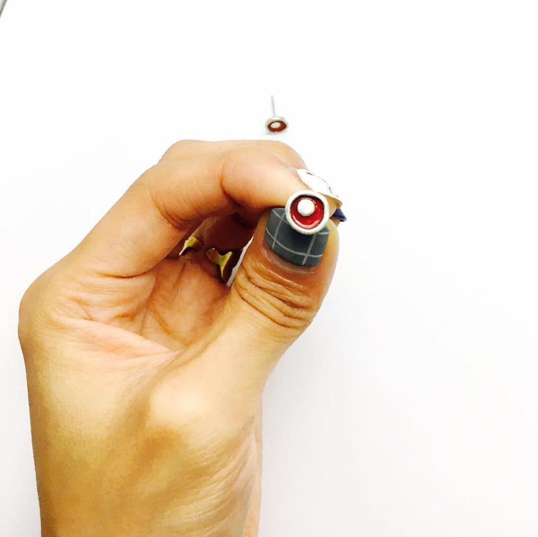 从心出发/纯银珐琅耳环 /红色款 Silver Enamel Earrings - 耳环/耳夹 - 其他金属 银色