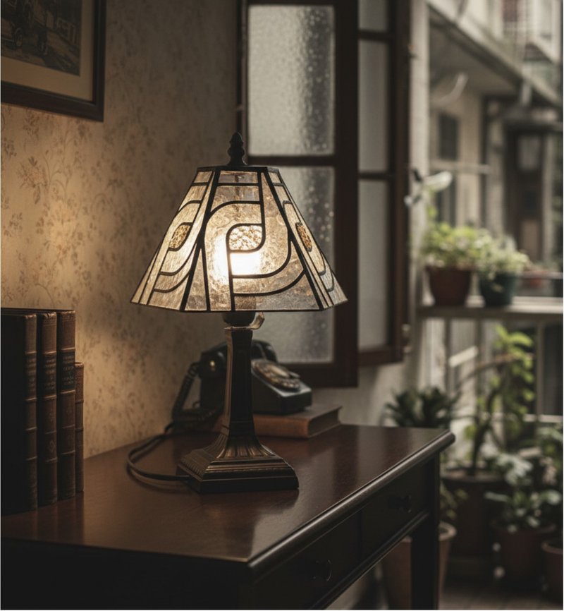 忆旧光影 | 海棠花窗手工镶嵌玻璃台灯 - 灯具/灯饰 - 玻璃 银色