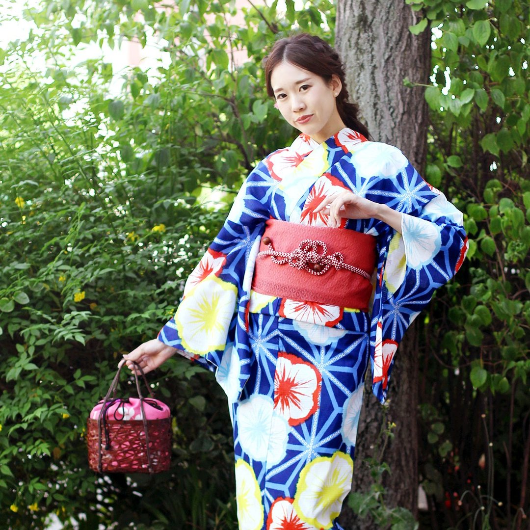 日本 和服 梭织 浴衣 女性 浴衣 腰带 2件组 F size 7tsy02 - 其他 - 棉．麻 蓝色