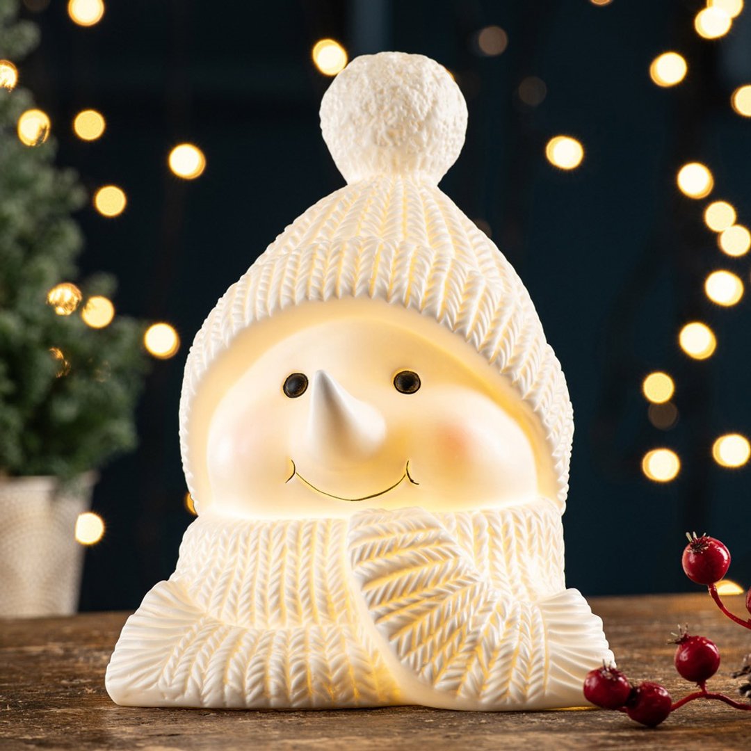 爱尔兰Belleek Living 圣诞系列 雪人娃娃头LED夜灯 - 灯具/灯饰 - 瓷 红色
