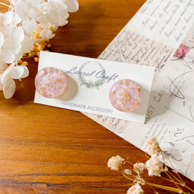 莫兰迪色系 抚子粉 碎花 大款 925纯银针耳环/无痛耳夹 - 耳环/耳夹 - 植物．花 粉红色