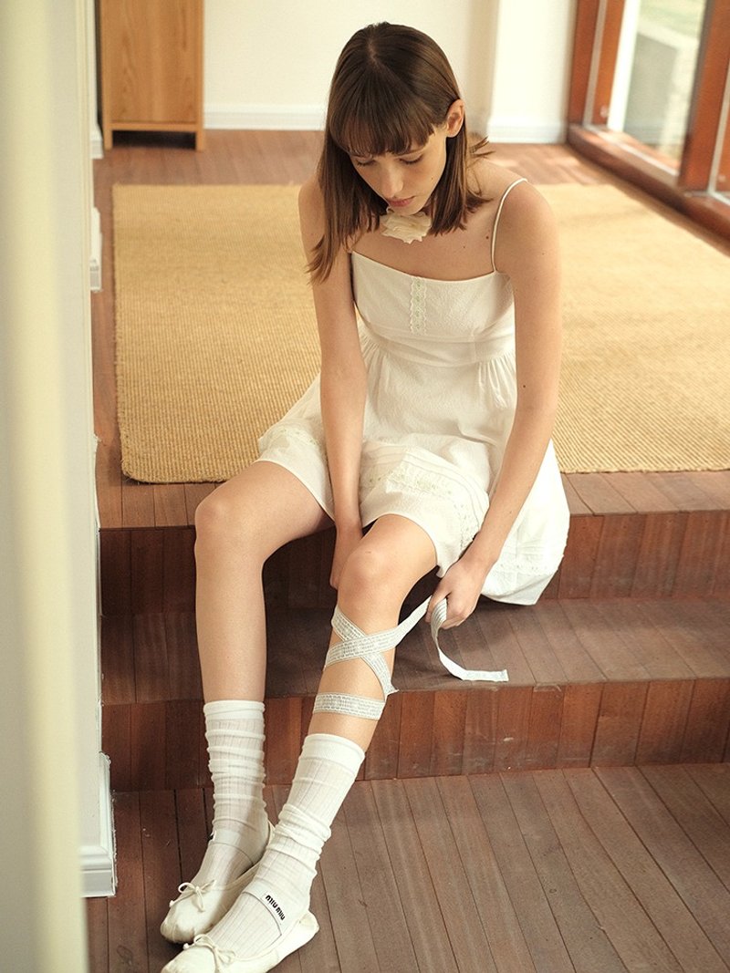 MintCheese 泡泡女孩 法式少女细吊带棉白连衣裙 - 洋装/连衣裙 - 棉．麻 白色