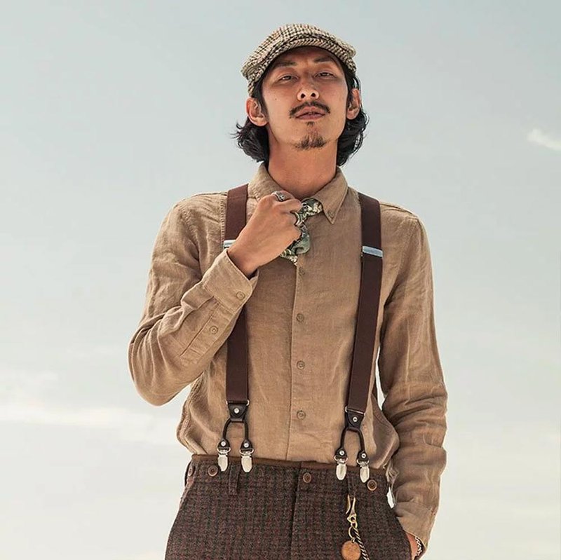 SOARIN英伦复古亚麻修身扣领衬衫(93C232) - 男装衬衫 - 亚麻 卡其色