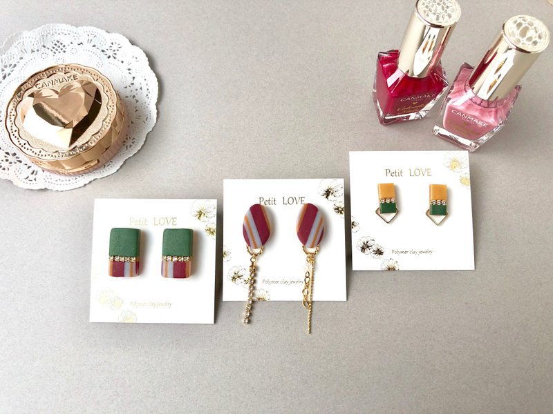 Lucky bag accessories 3 pairs - 耳环/耳夹 - 粘土 白色