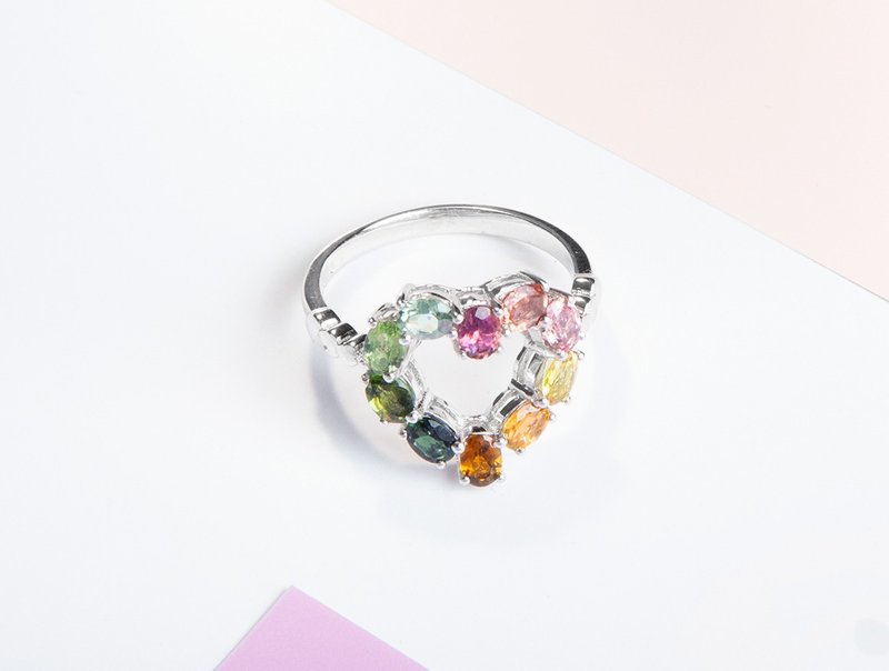Edith & Jaz • 碧玺石甜心缕空纯银戒指 - 戒指 - 宝石 多色