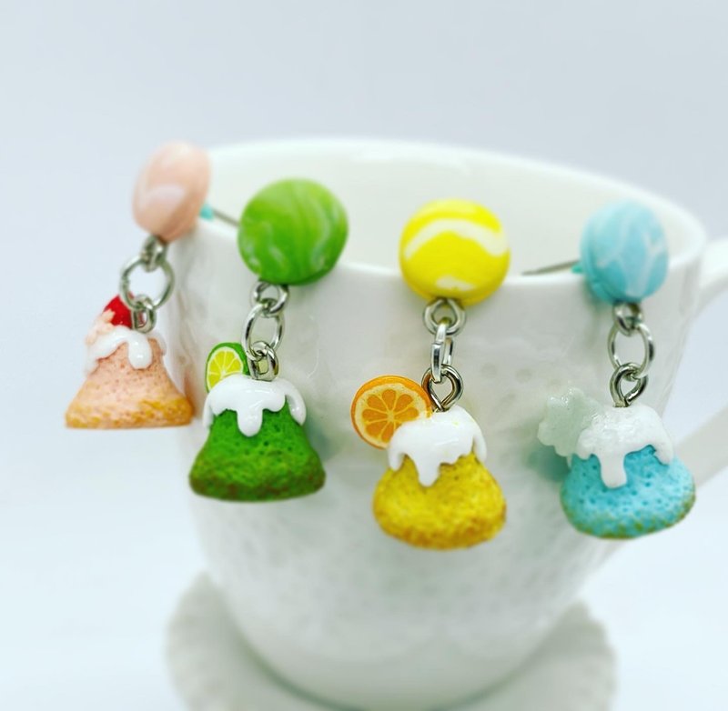 富士山日出袖珍甜点软陶耳环-MountFuji Sunrise Dessert Earring - 耳环/耳夹 - 陶 多色