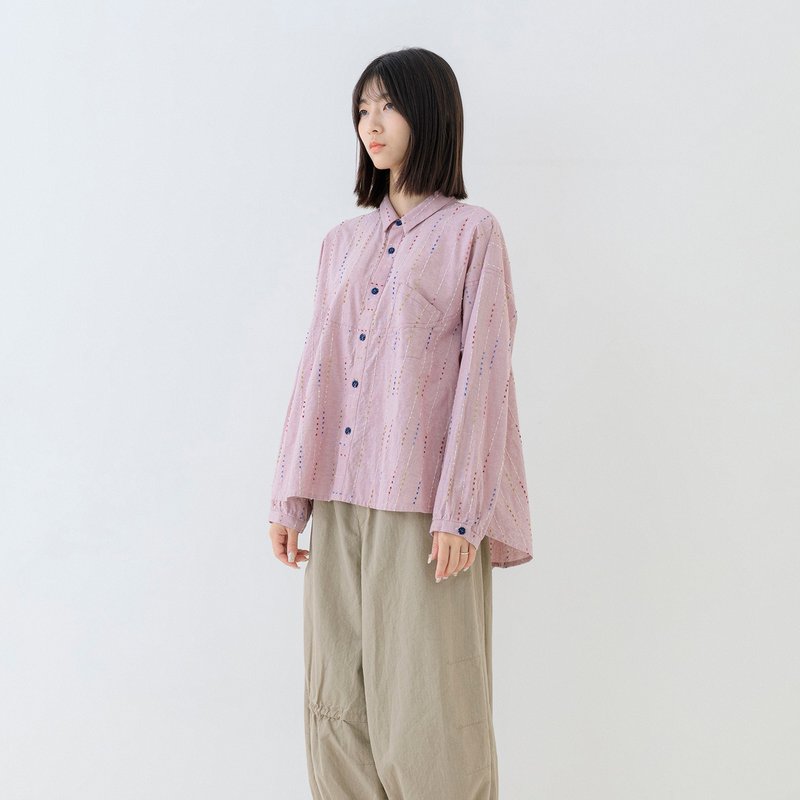 糖彩细点织纹伞摆衬衫 - 女装衬衫 - 棉．麻 粉红色