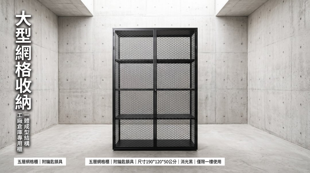 一体成型黑化网格重型五层置物柜 190x120x50cm 整座不可拆 - 置物架/篮子 - 其他金属 黑色