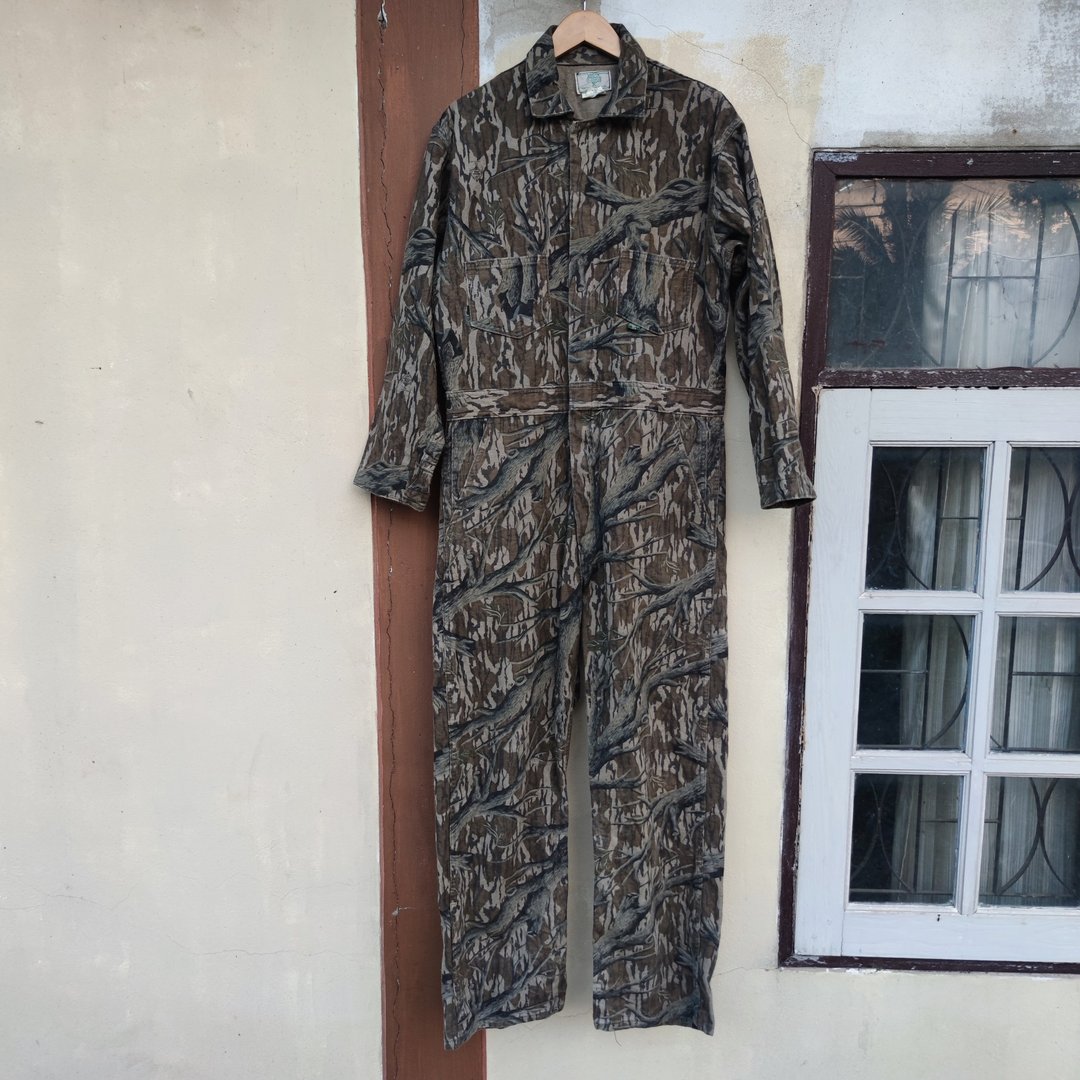 复古 80 年代 Mossy Oak 全叶迷彩纯棉连身工作服 XL - 其他 - 棉 绿色