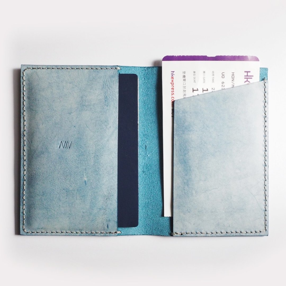 刷蜡蓝色旅游证件套 Passport Case - 护照夹/护照套 - 真皮 