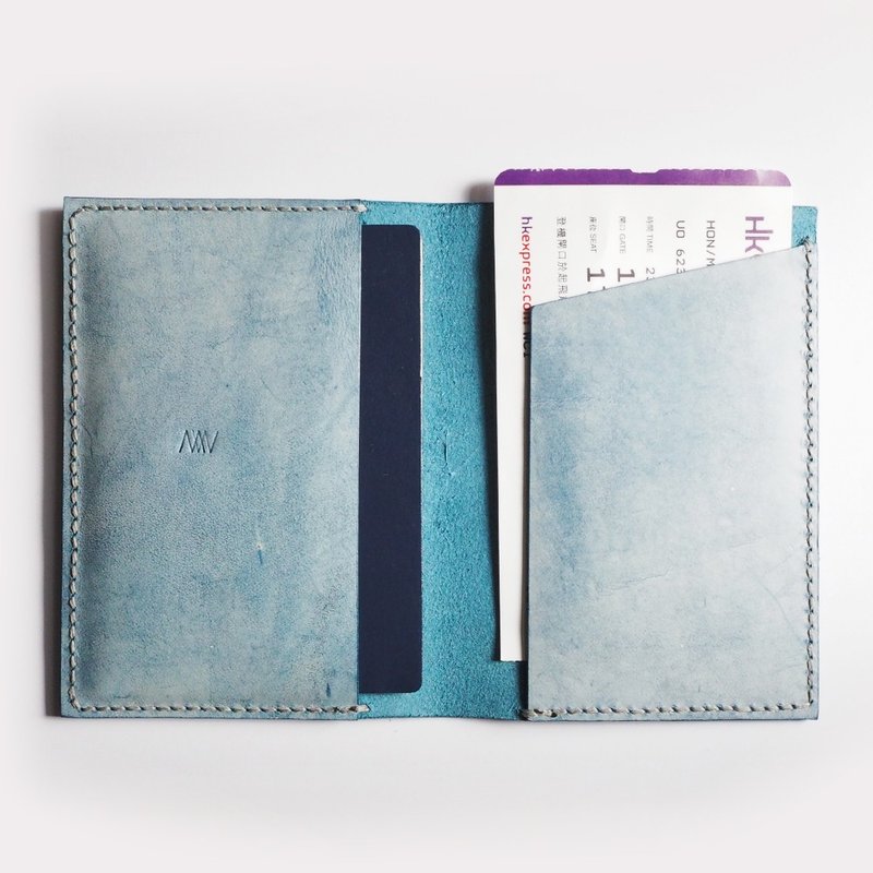 刷蜡蓝色旅游证件套 Passport Case - 护照夹/护照套 - 真皮 
