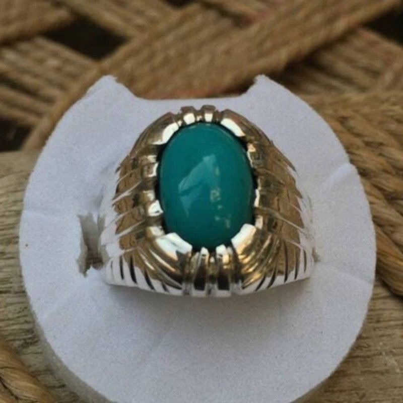 天然侯赛尼绿松石 实品质感 侯赛尼绿松石 原创绿松石宝石戒指 真品 - 戒指 - 宝石 蓝色