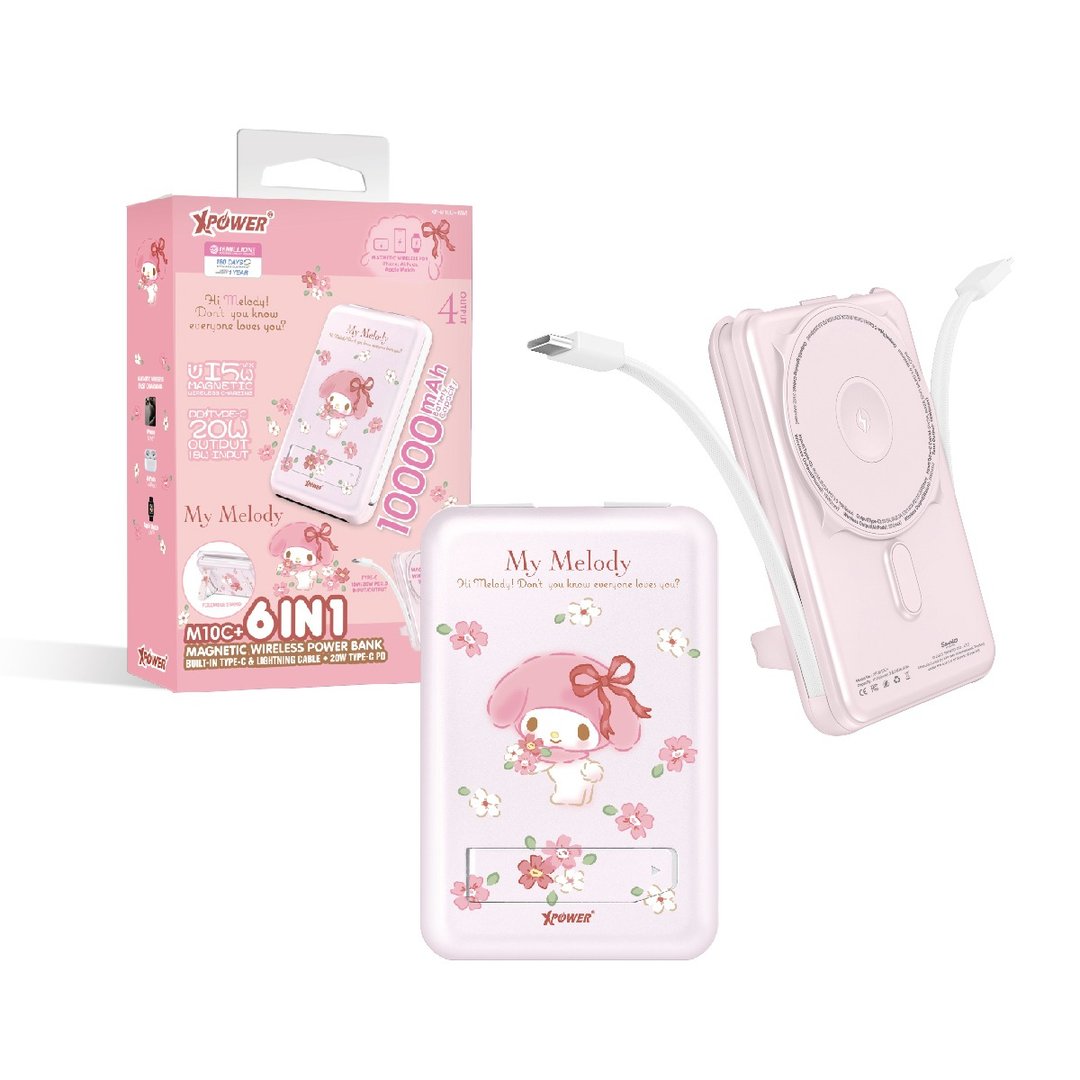 XPower x Sanrio My Melody M10C+ 6合1 10000mAh 磁吸移动电源 - 充电宝/传输线 - 其他金属 粉红色