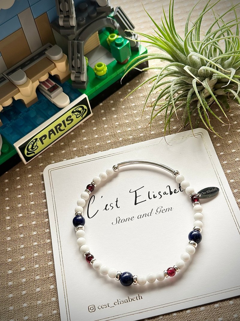 Red White Blue - 925纯银手链砗磲青金石红石榴石 - 手链/手环 - 纯银 