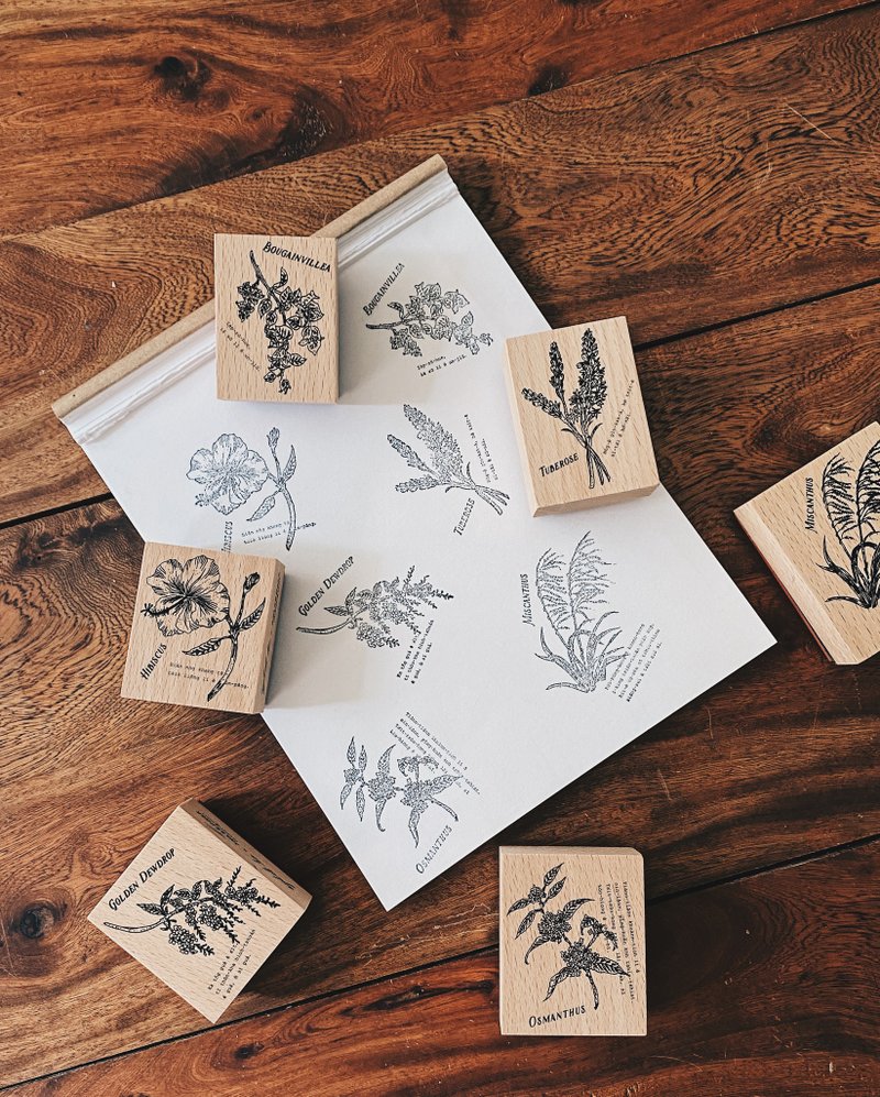 sybil-ho X sharkdeer 岛语沃花系列植物印章组 一组六入 - 印章/印台 - 木头 咖啡色