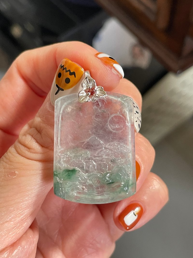 【定制/订金/补运费链接】姜**-冰种飘花明月山水 - 项链 - 玉石 绿色