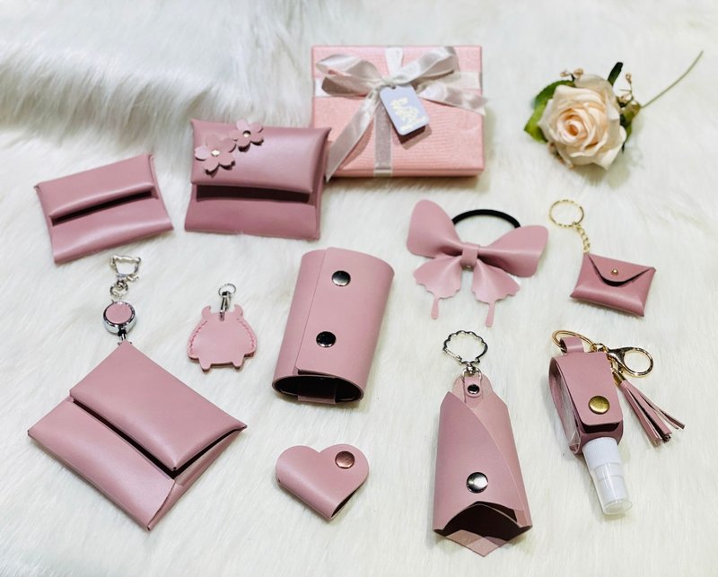 前程似锦自选干燥玫瑰粉牛皮精选礼盒套组 - 钥匙链/钥匙包 - 真皮 