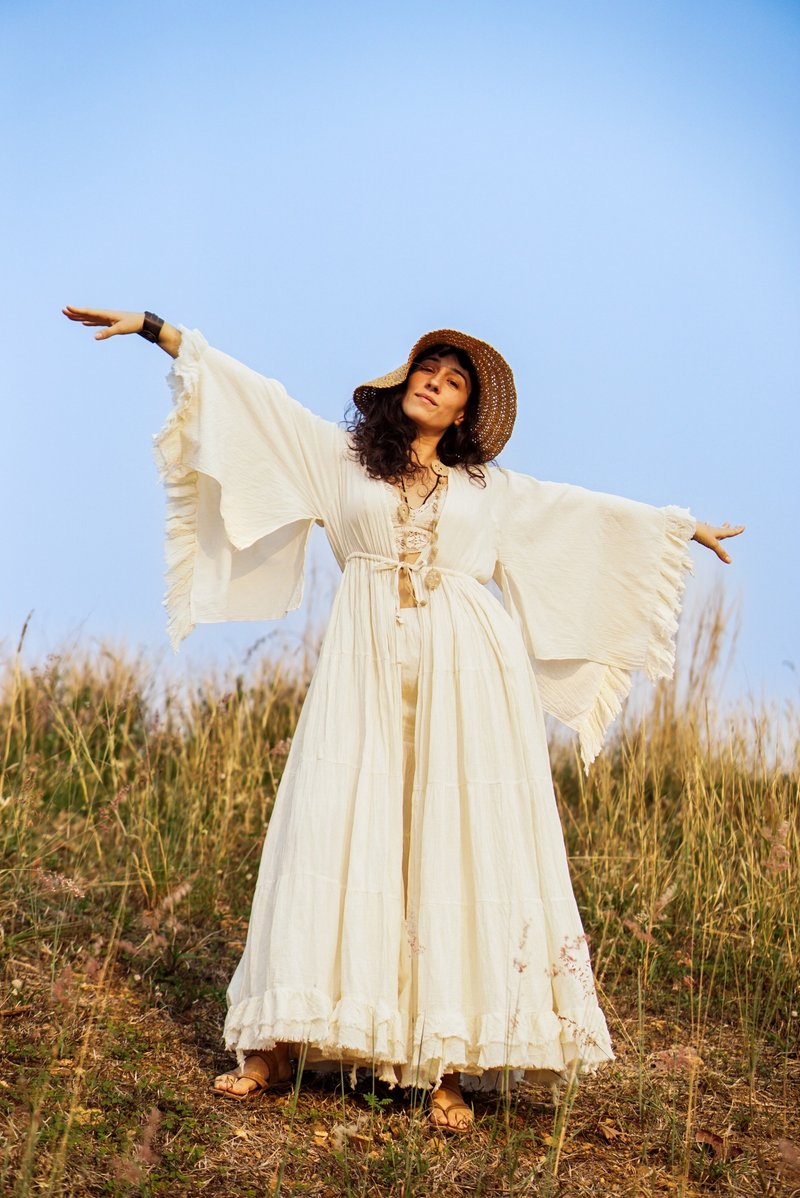 棉质和服 女式和服 女式开衫 长和服 白色和服 和服 - 洋装/连衣裙 - 其他材质 