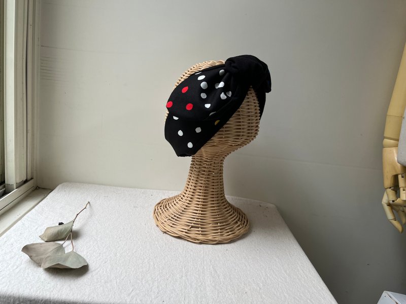 彩色点点-一字尖尾蝴蝶结绑带发带ヘアバンド - 发带/发箍 - 棉．麻 