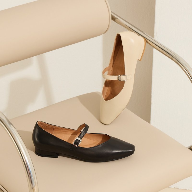 【独家订制楦型】全真皮细带V口方头低跟玛莉珍鞋 - 玛莉珍鞋 - 真皮 多色