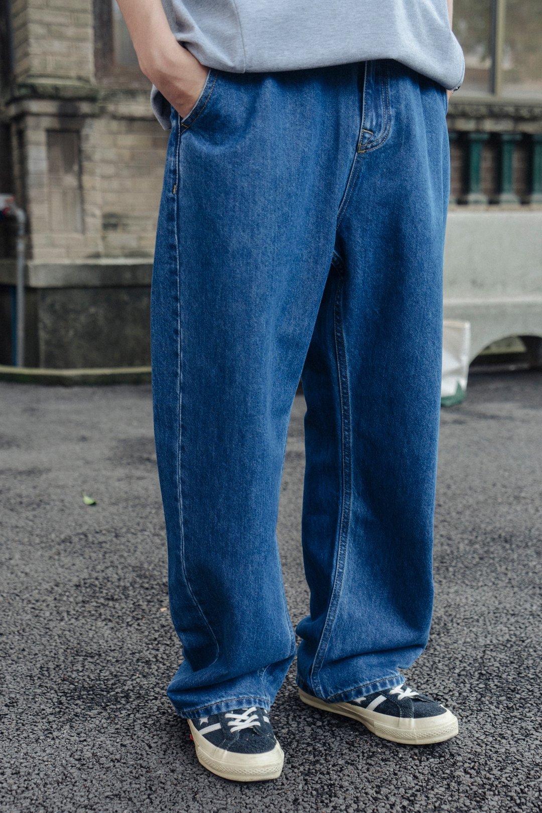 Denim Pants 洗水復古單寧彎刀褲日系美式寬鬆休閒牛仔褲 Cityboy - 男士长裤 - 棉 蓝色