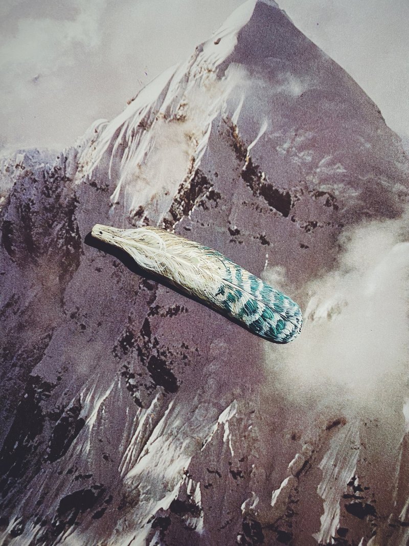 木刻手绘坠饰 - 羽毛 - 其他 - 木头 绿色