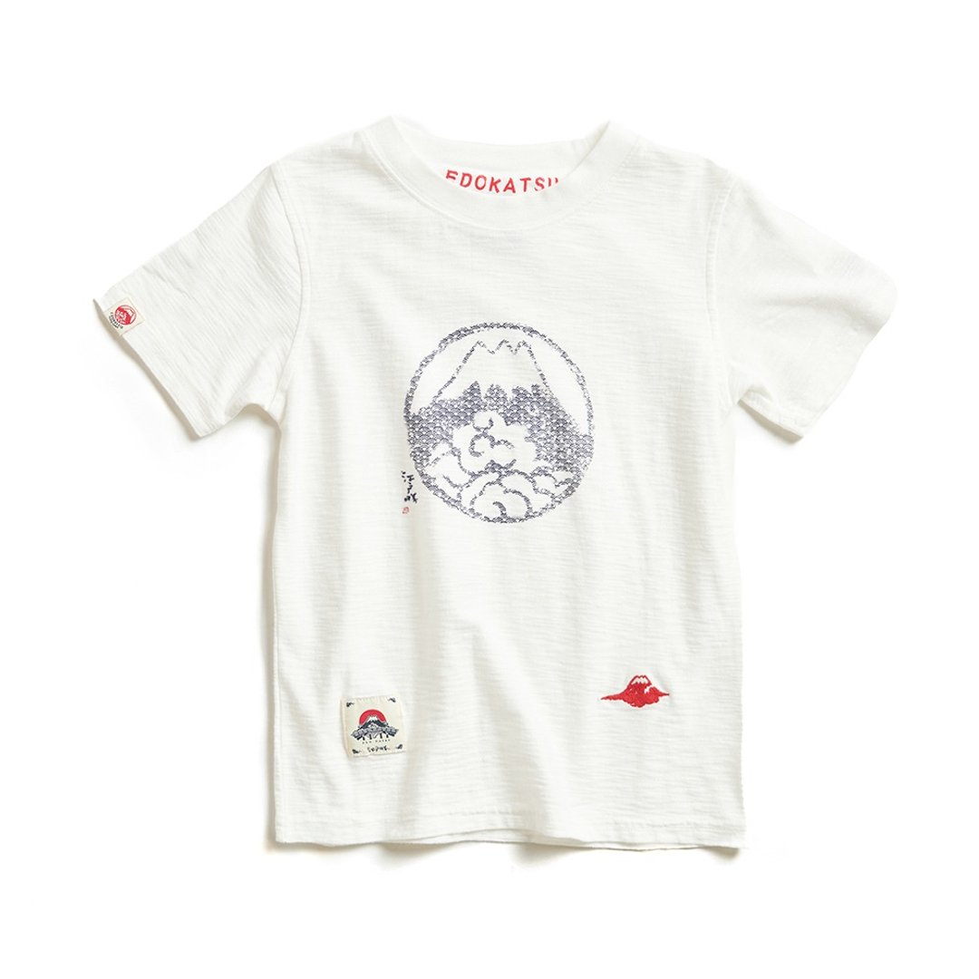 江户胜 日系 童装 富士山 青海波 LOGO 短袖 T 恤 (米白色) #上衣 - 其他 - 棉．麻 白色