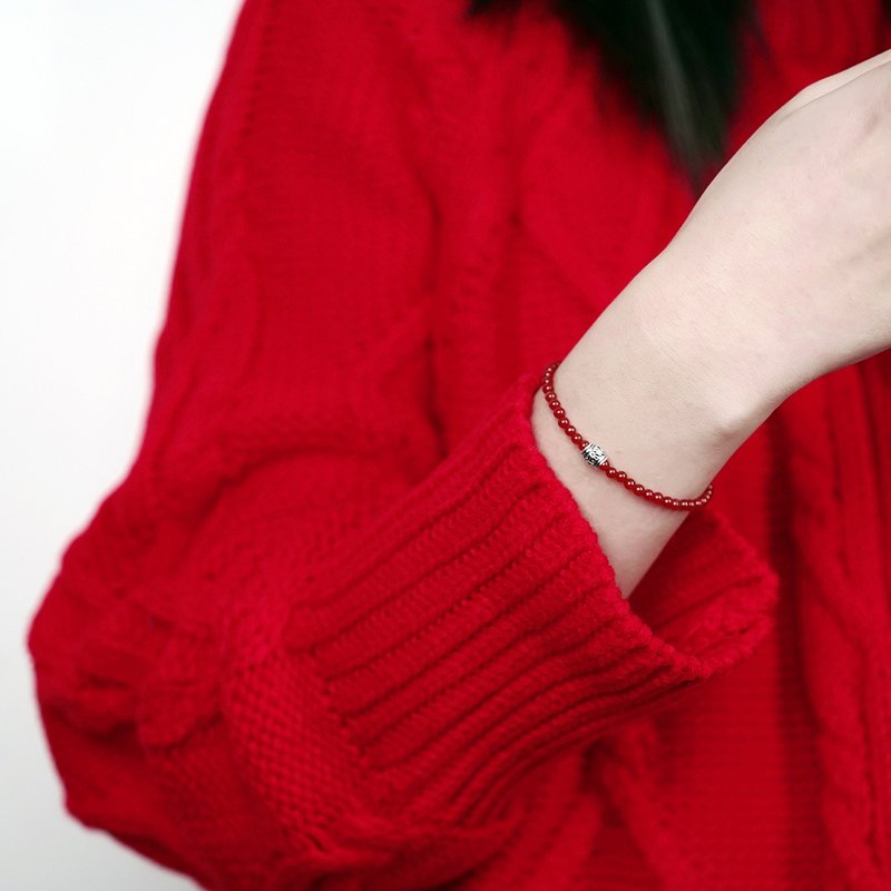 六字箴言红玛瑙手链 未时VISHIs925纯银天然单圈转运本命年女礼物 - 戒指 - 其他材质 红色