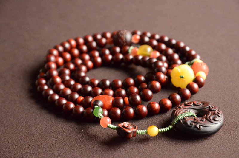 【贤妙】天然小叶紫檀祥云平安扣108念珠手持手串 - 手链/手环 - 木头 