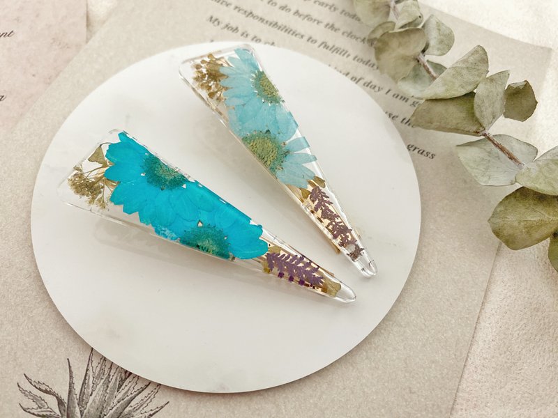 真花押花 晶菊发夹 发饰 秋冬真花发饰 - 发饰 - 植物．花 蓝色