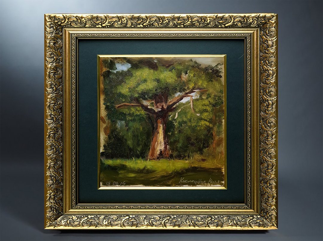 Oak Tree Painting Landscape Original Art Forest Artwork Oil Painting 7 by 8 - 墙贴/壁贴 - 其他材质 绿色