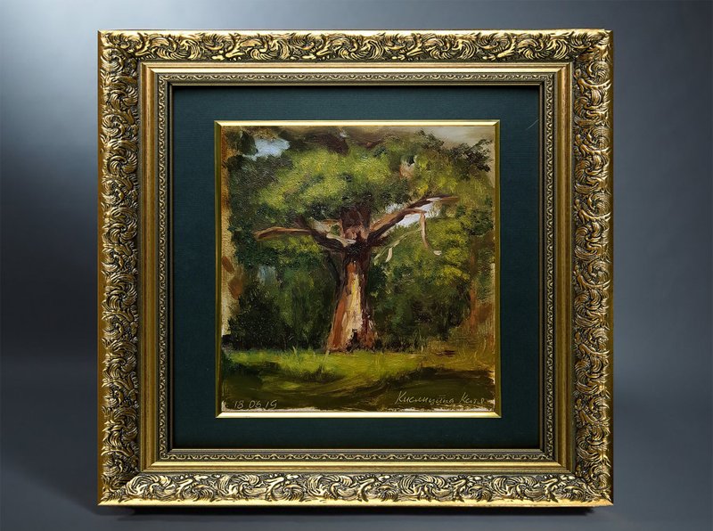 Oak Tree Painting Landscape Original Art Forest Artwork Oil Painting 7 by 8 - 墙贴/壁贴 - 其他材质 绿色