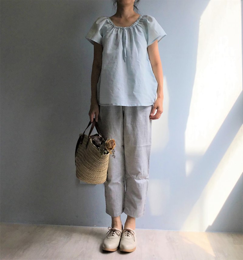 专属订单/法式休闲/牛奶芝麻灰棉麻窄版长裤 - 女装长裤 - 棉．麻 银色