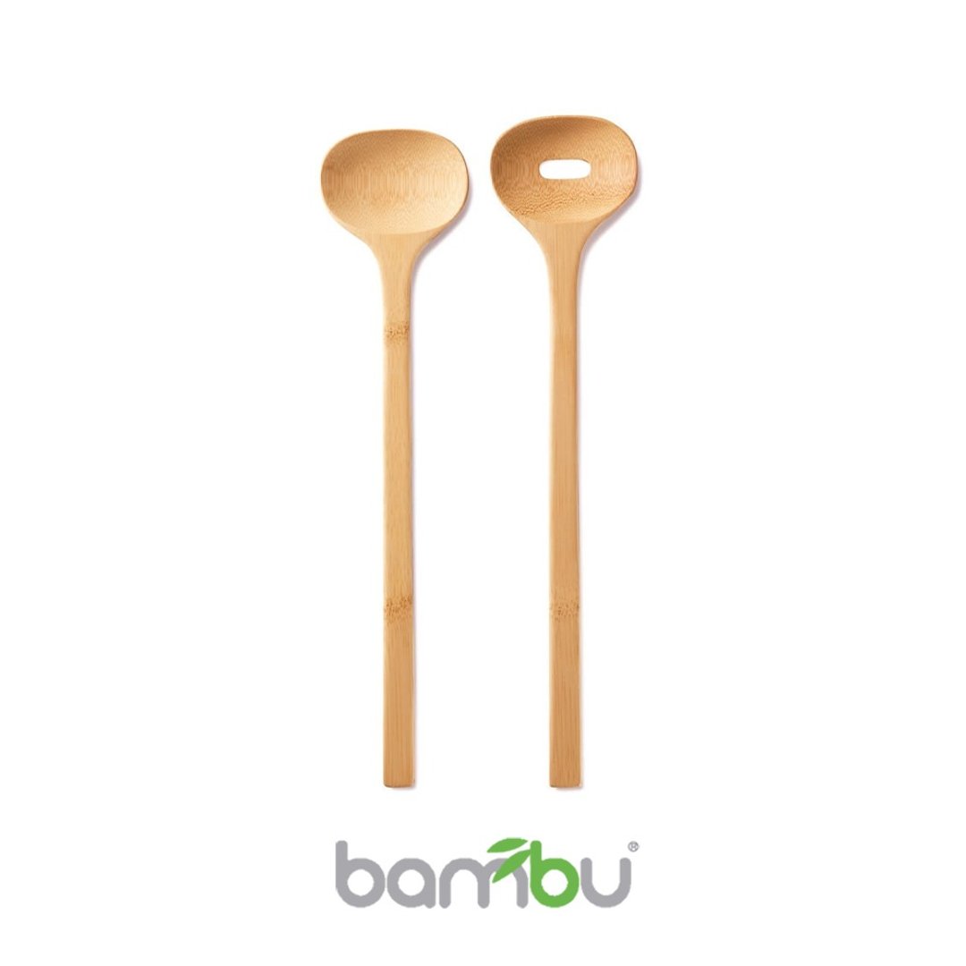 Bambu - 竹制沙拉匙 - 两件组 - 30.5cm - 出清特卖 - 餐刀/叉/匙组合 - 竹 金色