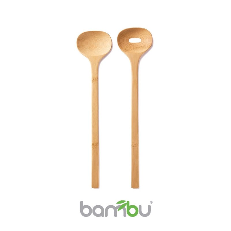 Bambu - 竹制沙拉匙 - 两件组 - 30.5cm - 出清特卖 - 餐刀/叉/匙组合 - 竹 金色