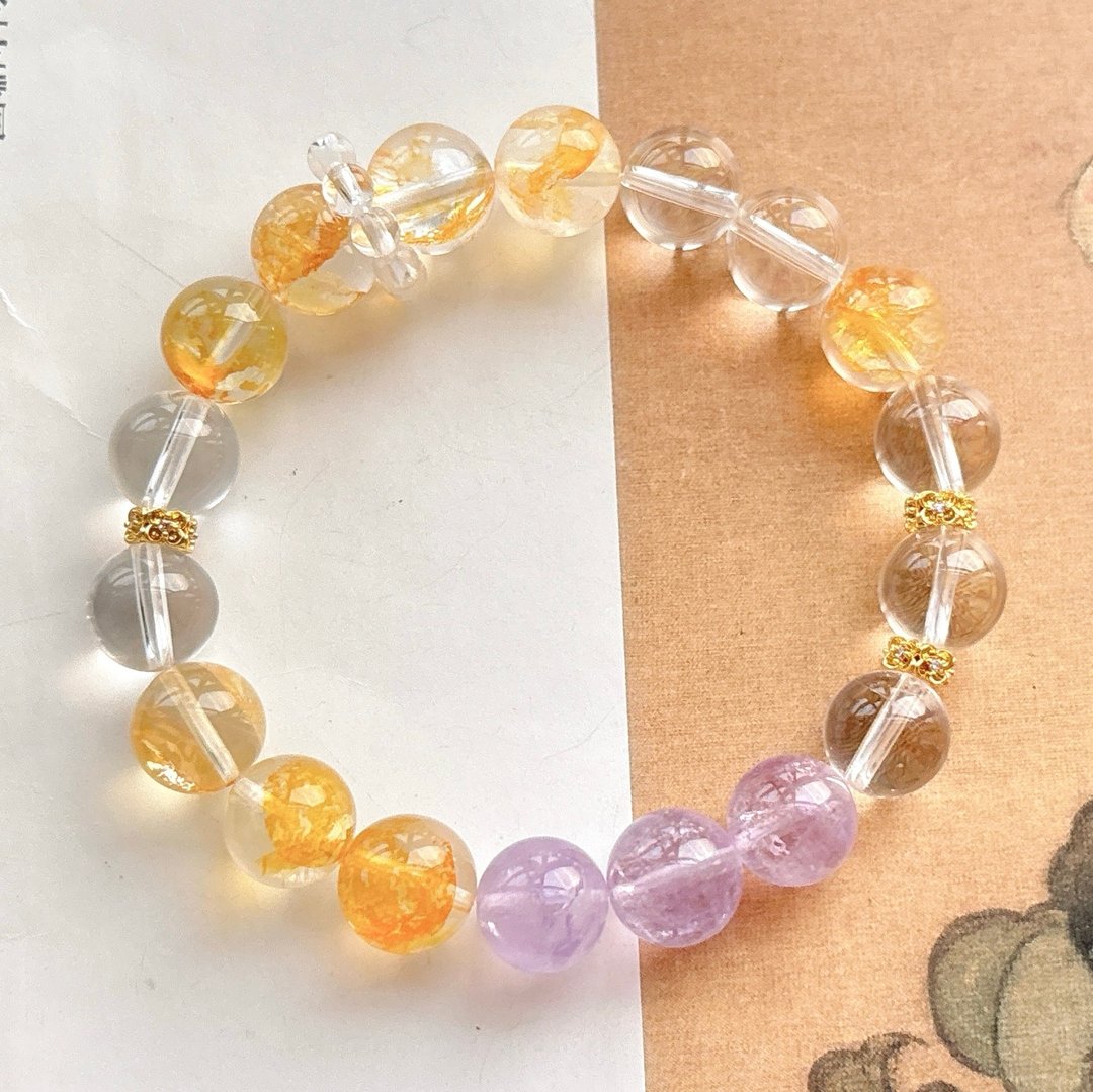 天然白水晶 黄胶花 淡水珍珠 白水晶跑环 紫水晶 时尚配饰 多宝 - 手链/手环 - 水晶 