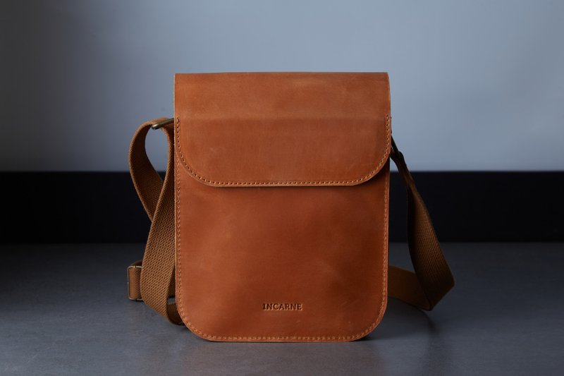 干邑色皮革单肩包 - 小巧日常斜挎包 - 侧背包/斜挎包 - 真皮 橘色