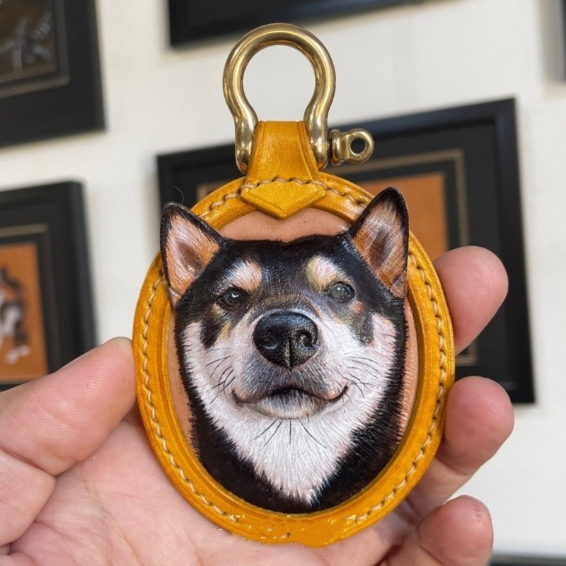 皮革宠物肖像钥匙圈我的宠物钥匙圈秋田犬秋田犬柴犬我的宠物订制商品猫个性皮革宠物猫狗 - 订制抱枕/饰品 - 真皮 