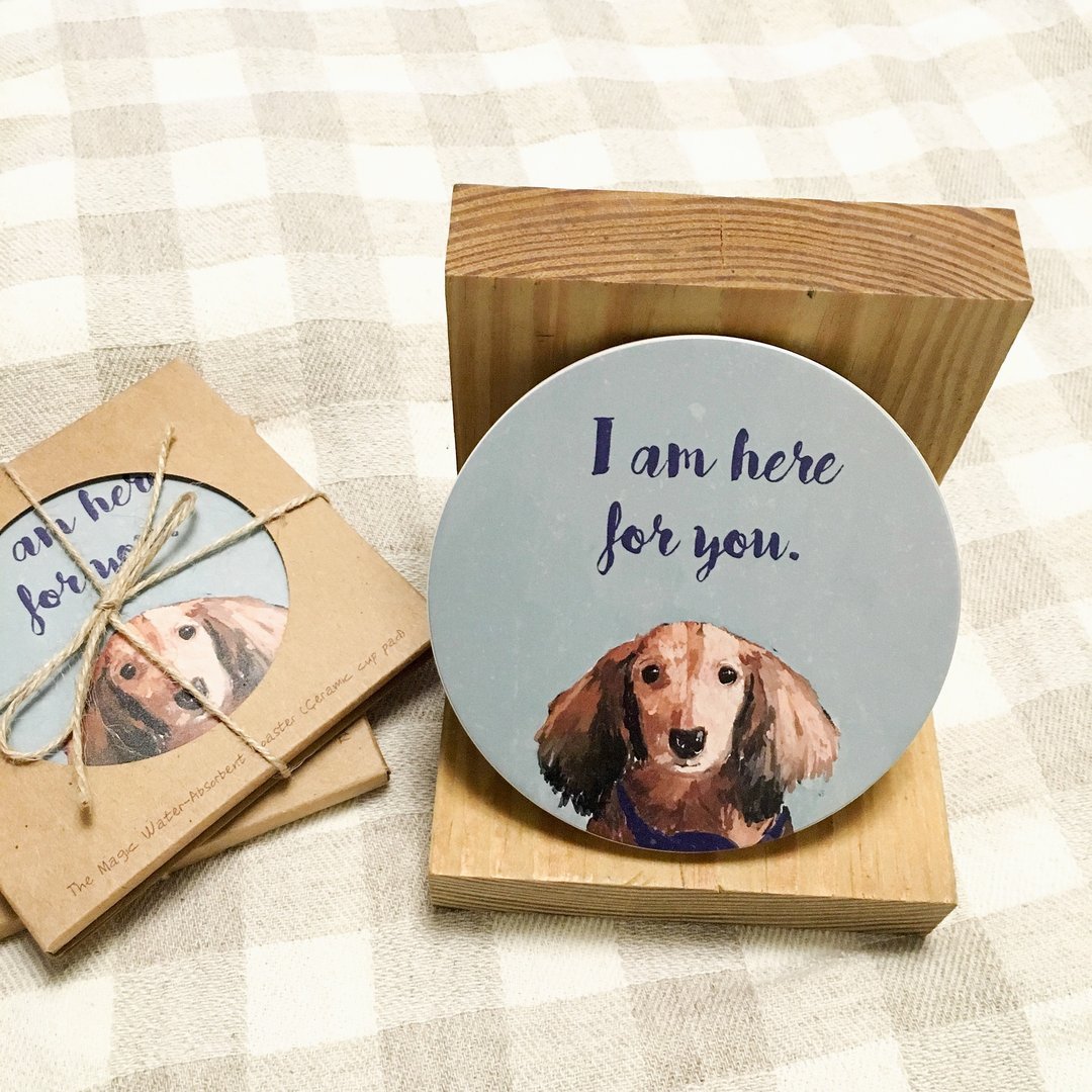 I am here for you. 腊肠狗 手绘感陶瓷吸水杯垫  圣诞节 交换礼物 - 杯垫 - 陶 蓝色