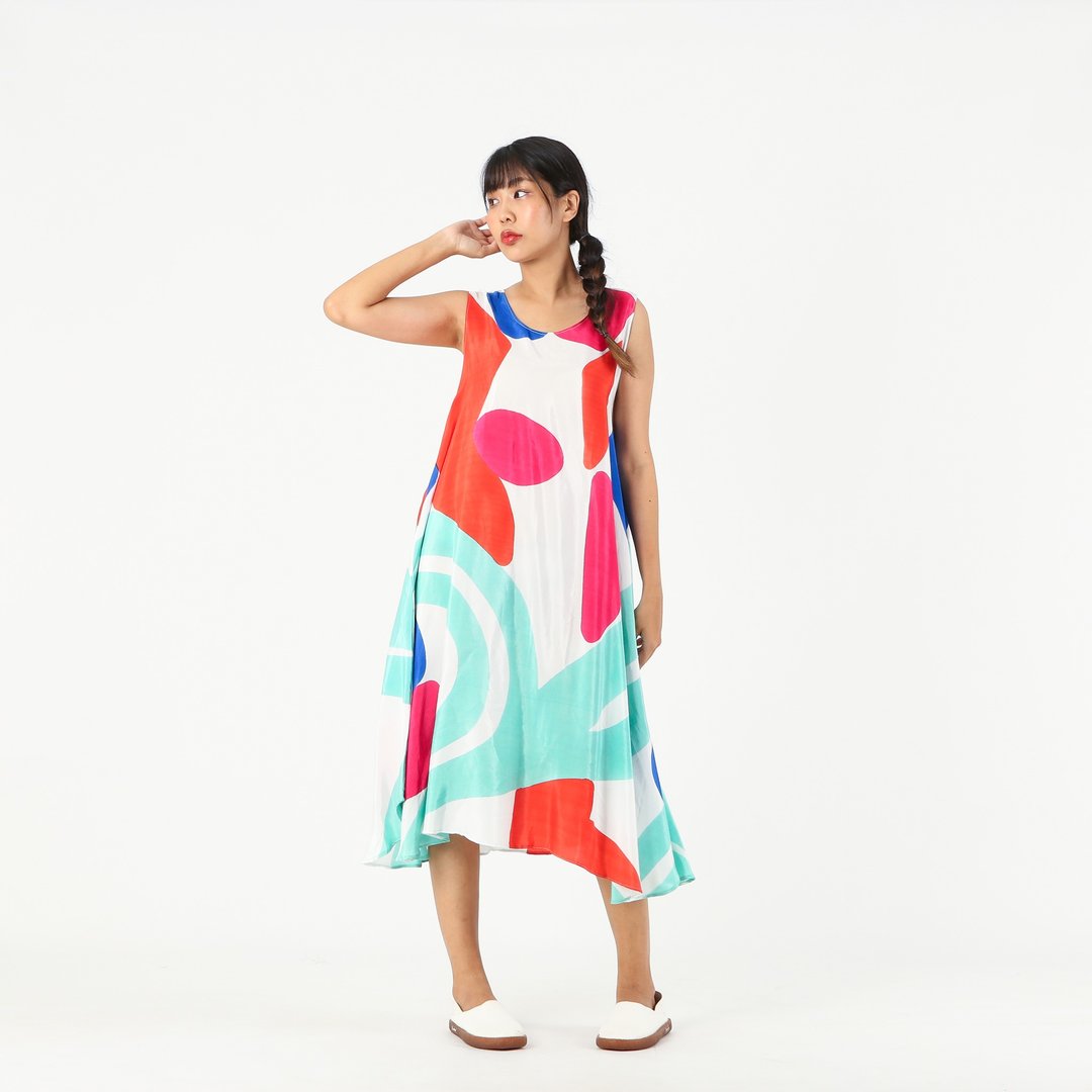 Sac Sleeveless Dress Soft Cotton Silk Hand Paint for Holiday - 洋装/连衣裙 - 棉 红色