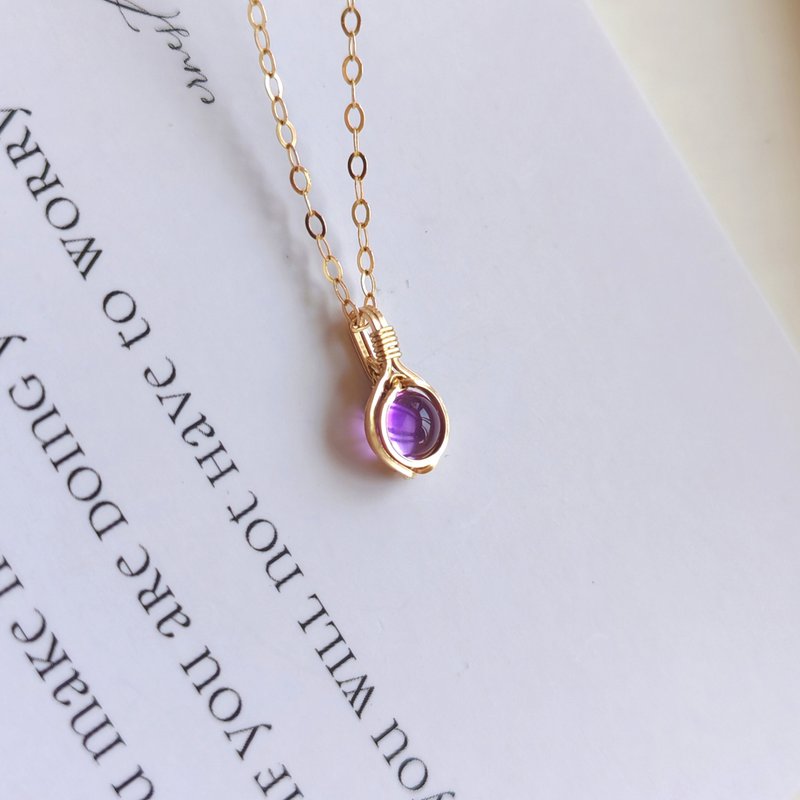 天然紫水晶項鍊吊墜二月生辰石圓形小顆紫水晶14kGF簡約風鎖骨鏈 - 吊饰 - 水晶 