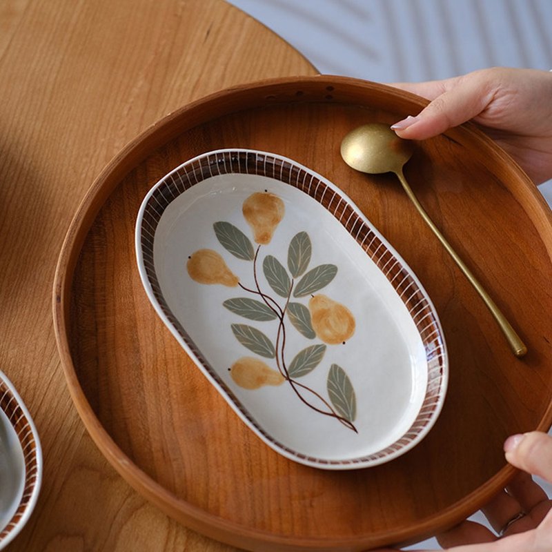 日式手繪葫蘆橢圓盤 / 家用菜盤水果盤 / 茶點盤禮物 - 盘子/餐盘/盘架 - 瓷 橘色